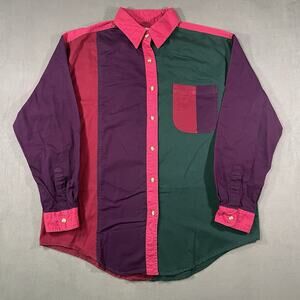 Vintage Carolina Colours Men's Colorblock Button-Down Shirt Size M